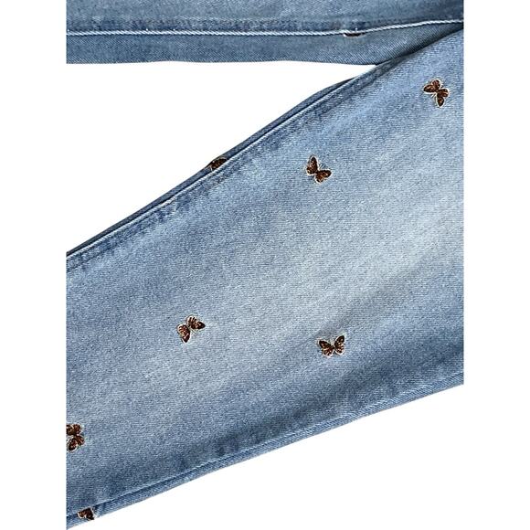 LOVE FIRE Womens Size 3 Embroidered Butterfly Tapered High Waist Mom Blue Jeans - Picture 7 of 9
